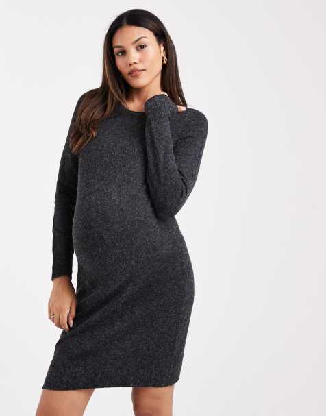 Vero Moda Maternity – Czarna melanżowa sukienka mini z okrągłym dekoltem z miękkiej dzianiny - view 1