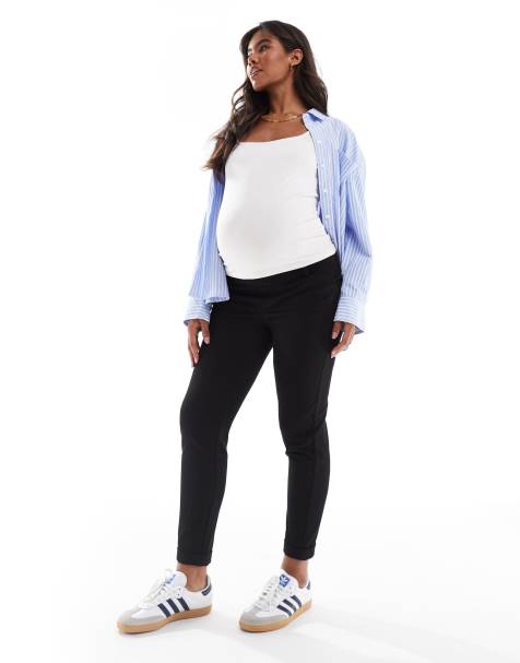 Vero Moda Maternity pull on tapered trousers with turn up in black