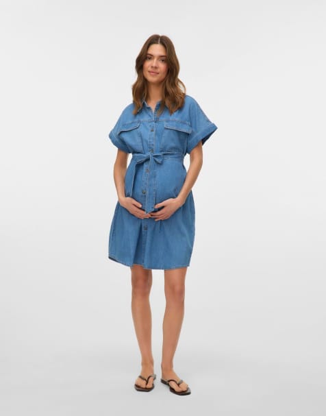 Vero Moda Maternity denim jurk in middenblauw denim - view 1