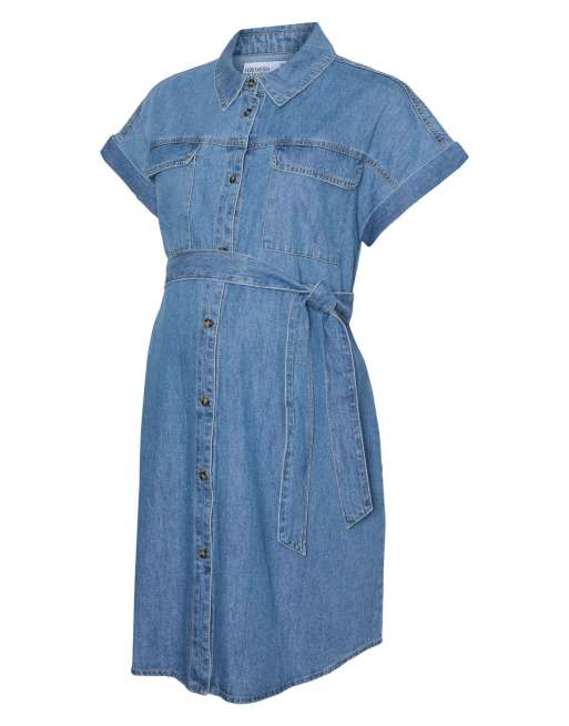 Vero Moda Maternity denimkjole i mellemblå denim, 6 af 7