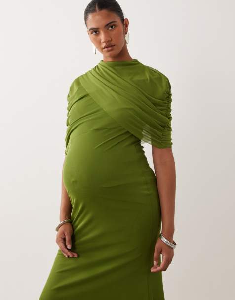 asos green maternity dress ASOS DESIGN Maternity button through pintuck maxi dress in green floral  print