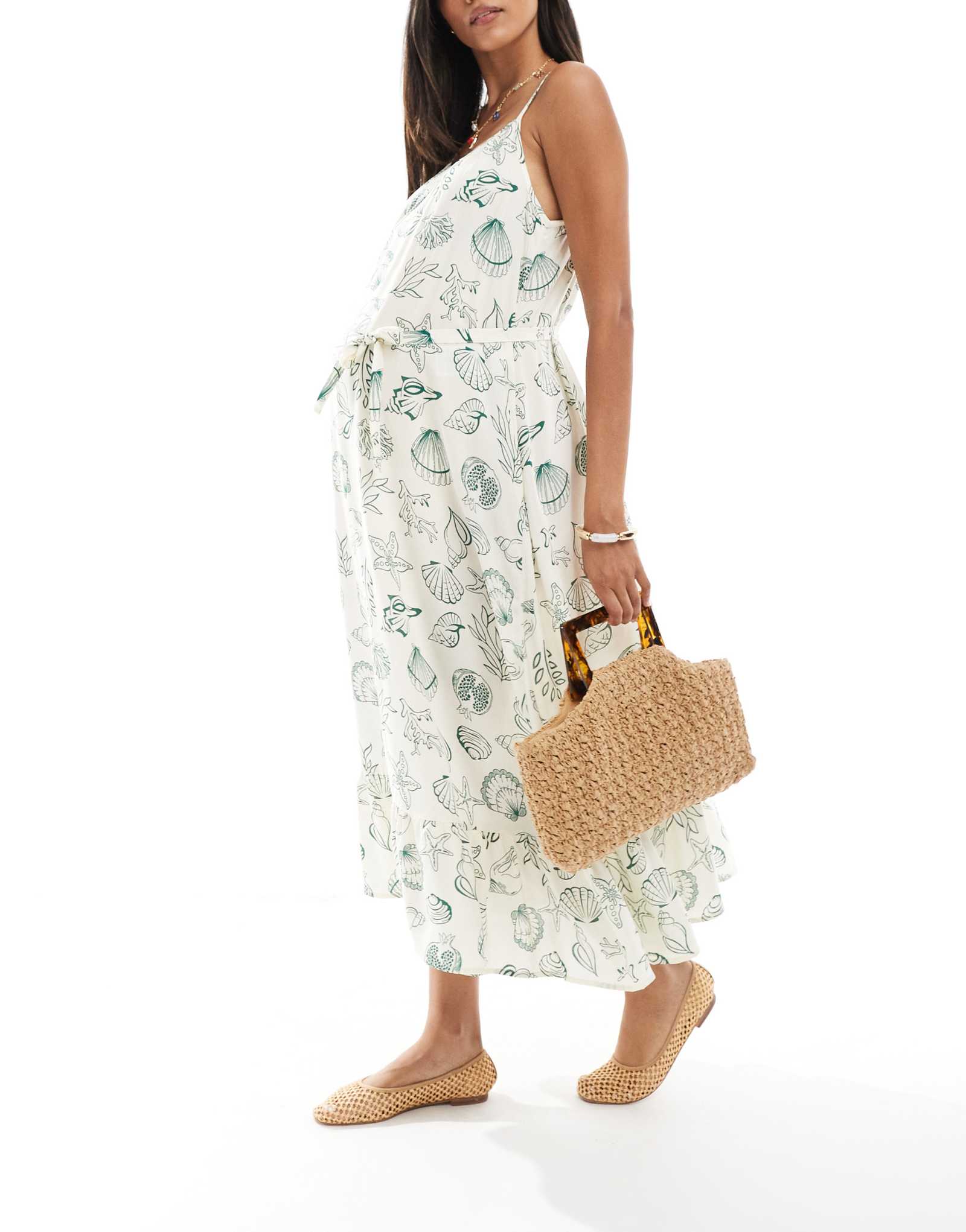 Легкое батистовое платье по щиколотку для беременных Vero Moda с ярким морским принтом