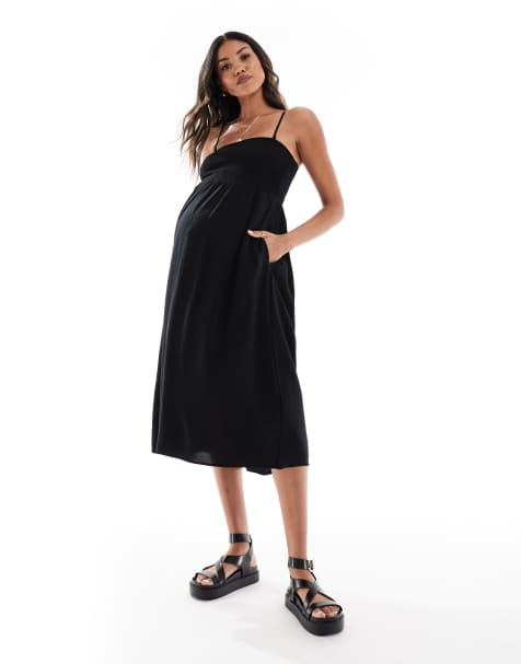 Vero Moda Maternity – Easy – Gesmoktes, knöchellanges Umstands-Trägerkleid in Schwarz - view 1