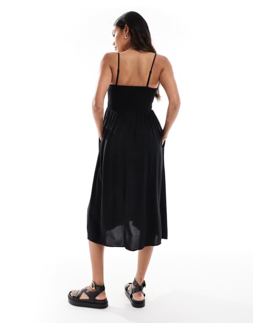 Vero Moda Maternity Easy shirred cami ankle dress in black, 3 of 4