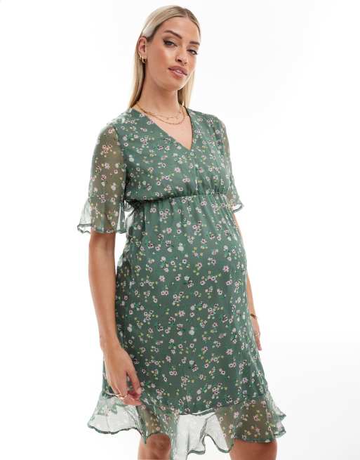 sage green floral maternity dress Maternity Skye Satin Floral Print Dress