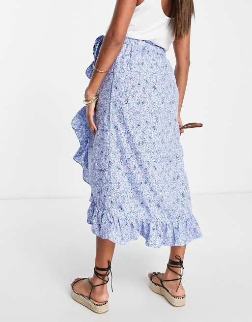 Vero Moda Maternity frill detail midi skirt in blue floral, 2 of 4