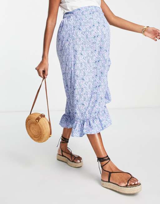 Vero Moda Maternity frill detail midi skirt in blue floral, 4 of 4