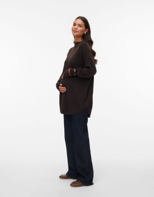 Vero Moda Maternity gebreide trui in chocoladebruin, 3 van 5