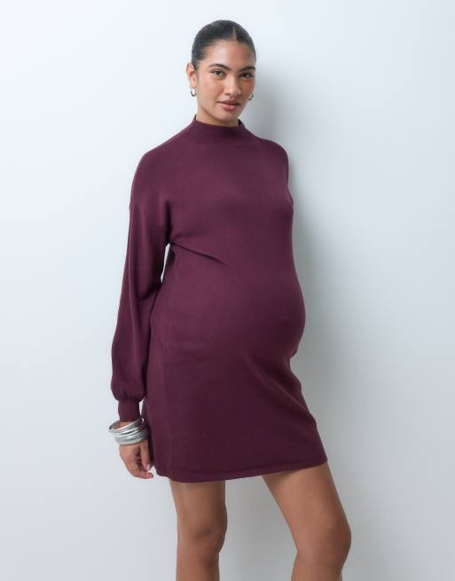 Vero Moda Maternity gestricktes Minikleid mit Stehkragen in Burgunderrot, 5 von 5