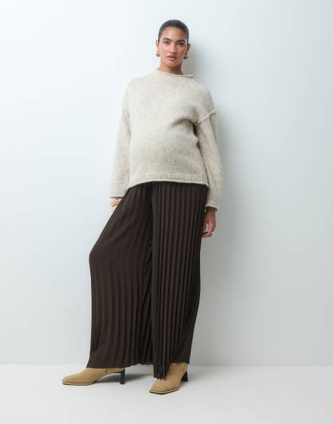Vero Moda Maternity high waist wide leg plisse trousers in chocolate brown - view 1