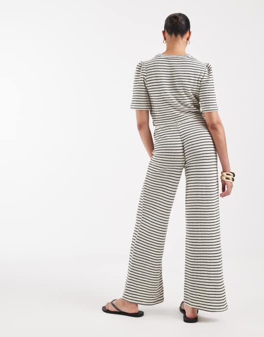 Vero Moda Maternity jersey crochet wide leg pants in black and cream stripe - part of a set, 3 of 5