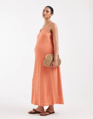 orange lace maternity dress Pinkblush Coral Red Crochet Lace Paneled Maternity Maxi Dress Medium