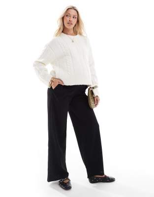 jersey pull on pants with button waist detail in black