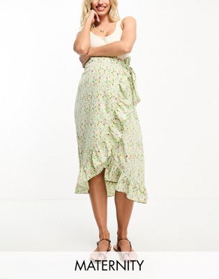 Vero Moda Maternity wrap front midi skirt in green florals - ASOS Price Checker