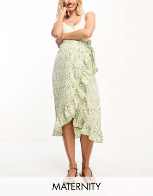 Vero Moda Maternity wrap front midi skirt in green florals - ASOS Price Checker