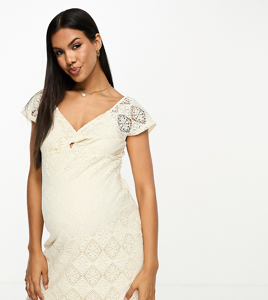 Vero Moda Maternity knot front lace mini dress in cream-White