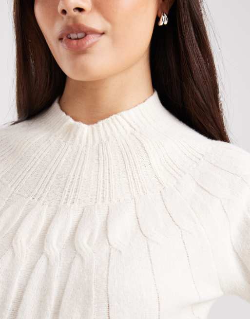 Vero Moda Maternity – Kremowy gruby sweter z golfem z dzianiny o warkoczowym splocie, 3 z 4