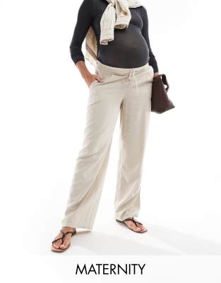 Vero Moda Maternity Vero Moda Maternity linen blend tapered trousers in stone-Neutral