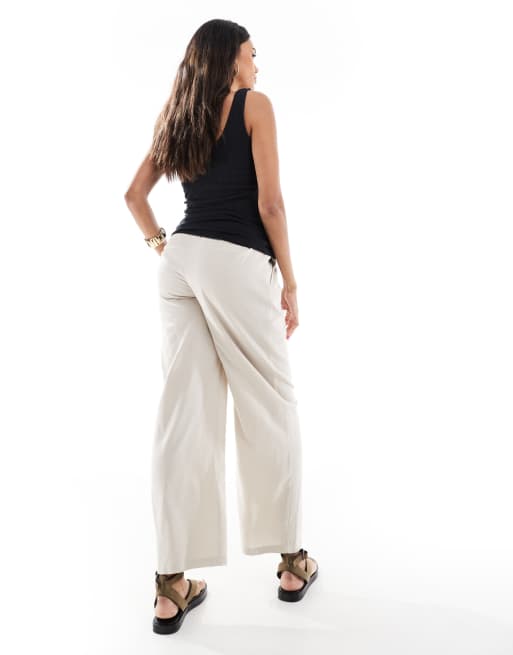Vero Moda Maternity linen blend wide leg pants in cream, 4 of 5