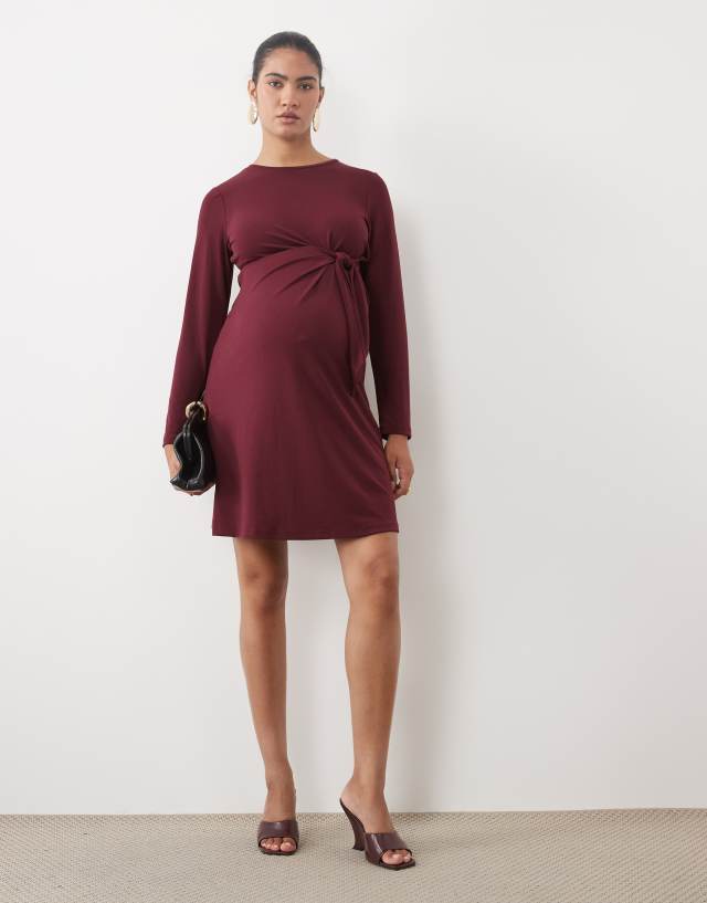burgundy maternity dress long sleeve Vero Moda ruched detail jersey midi in Horizon Blue David's Bridal full collection flattering fabric glide effortlessly Size:US6 / EU36 / UK3.5