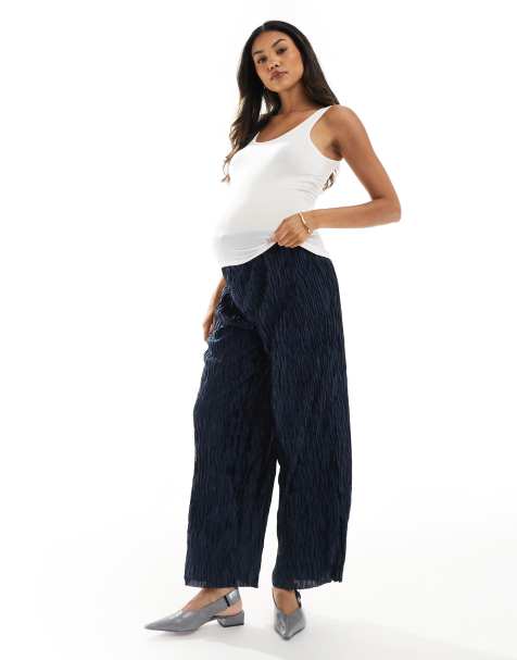 Vero Moda Maternity - Marineblå bukser med brede ben i tekstureret plissé - view 1