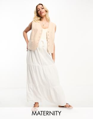 maxi skirt with tie waist in white