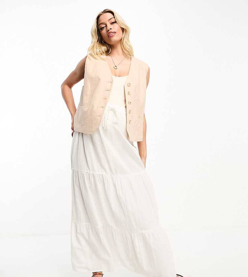 maxi skirt with tie waist in white