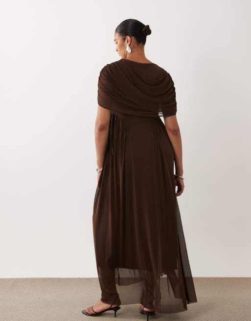 Vero Moda Maternity Maxikleid mit Cape-Detail in Kaffeebraun, 3 von 4
