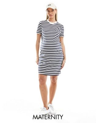 Vero Moda Maternity mini t-shirt dress in navy and white stripe