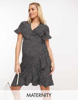 Vero Moda Maternity - Mini-Wickelkleid in Schwarz mit Punkten-Black