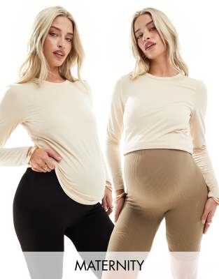 Vero Moda Maternity - Nahtlose Leggings-Shorts in neutraler Farbe und Schwarz mit Überbauchbund, Umstandsmode-Bunt