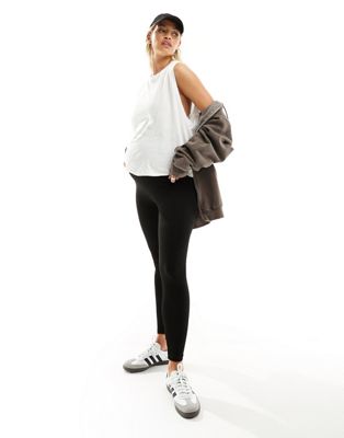 over the bump seamless ribbed leggings in black
