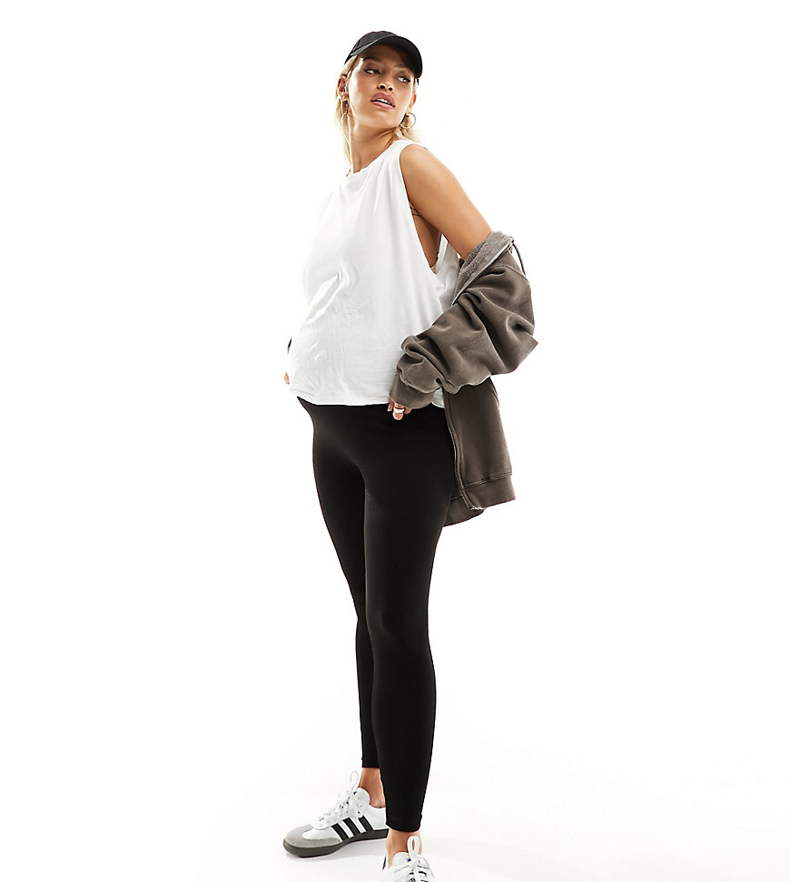 over the bump seamless ribbed leggings in black