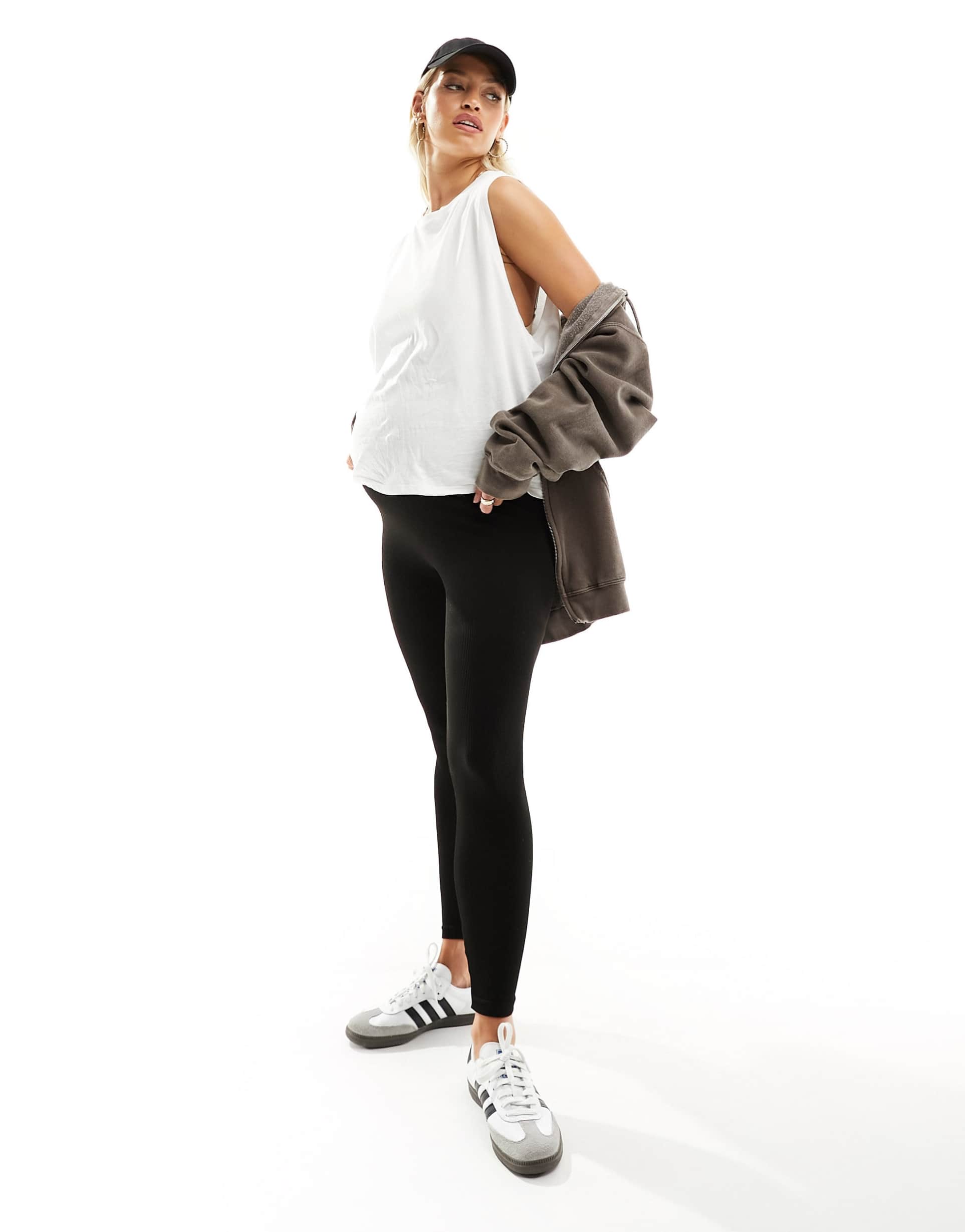 vero moda maternity over the bump seamless ribbed leggings in black