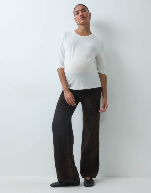 Vero Moda Maternity pantalon en maille large à taille à nouer marron chocolat, 3 de 5