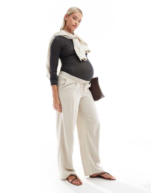 Vero Moda Maternity - Pantalon fuselé en lin mélangé - Taupe, 3 de 5