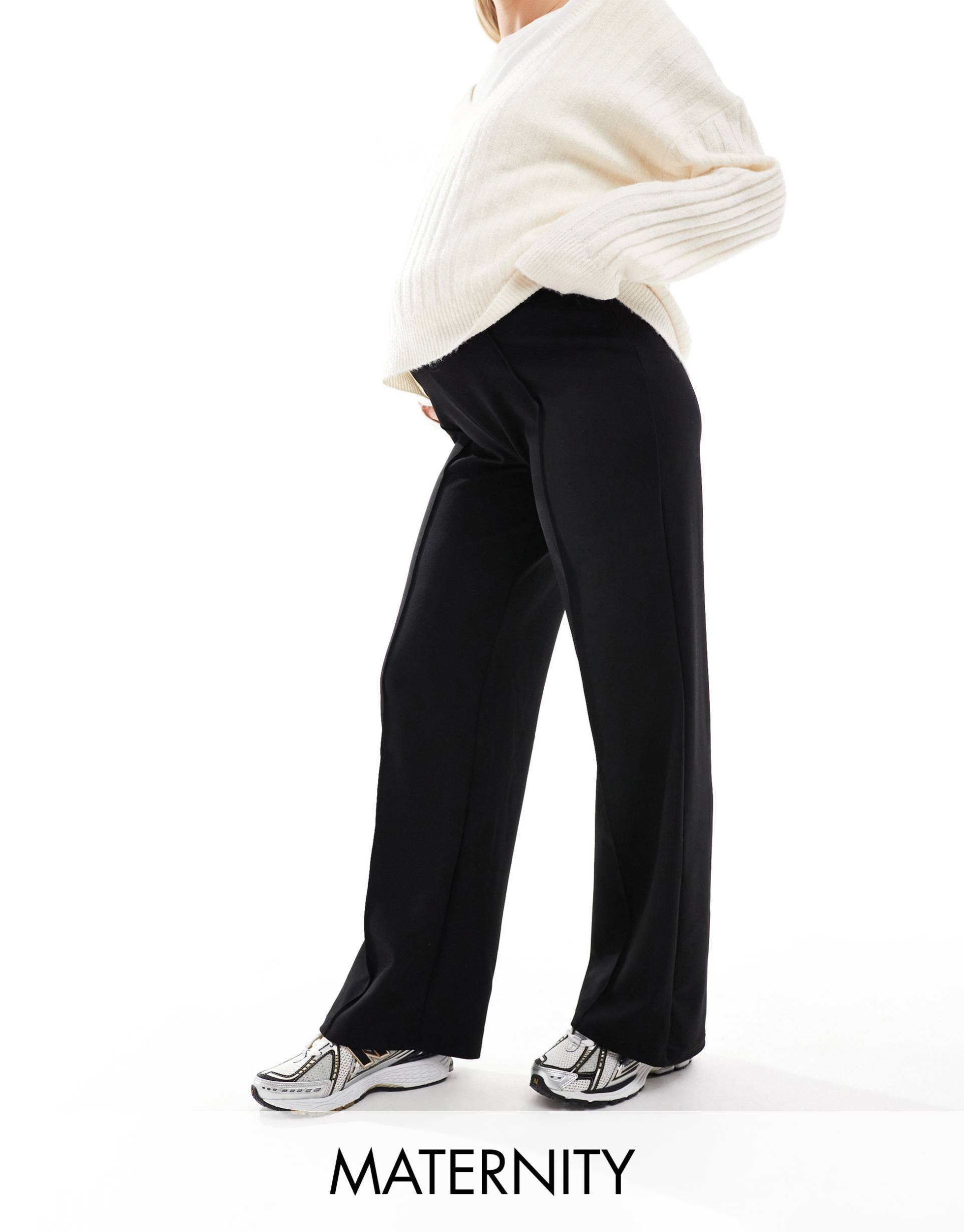 vero moda maternity pleat front wide leg pants in black