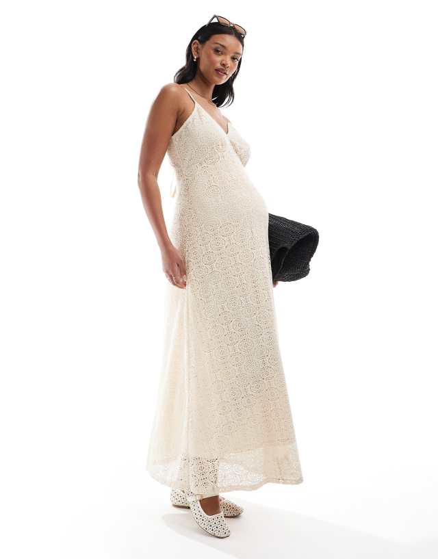 Vero Moda Maternity plunge front lace maxi dress in cream