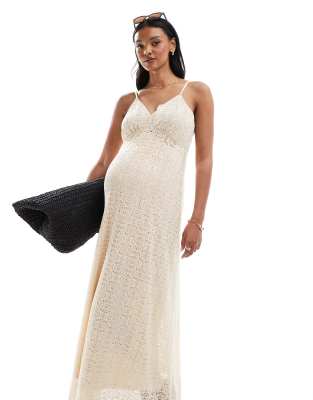 Vero Moda Maternity Plunge Front Lace Maxi Dress In White