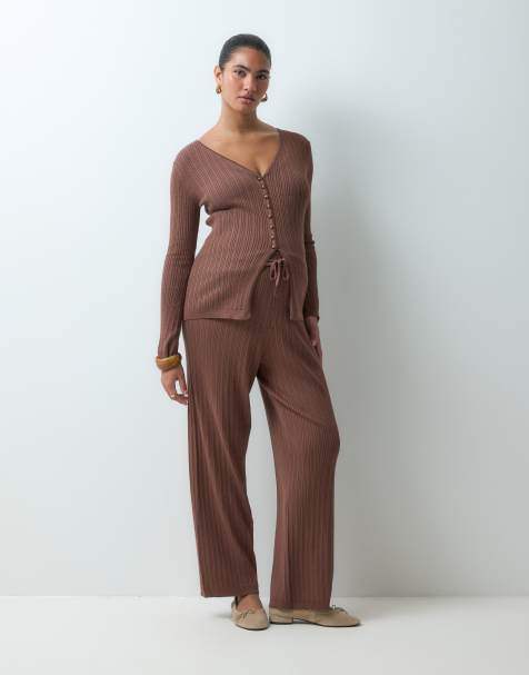 Vero Moda Maternity ribbed jersey over the bum wide leg trousers co-ord in cocoa brown - view 1