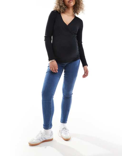 Vero Moda Maternity - Ribstrikket top med lange ærmer og 2 funktioner i sort - Del af sæt, 4 af 4