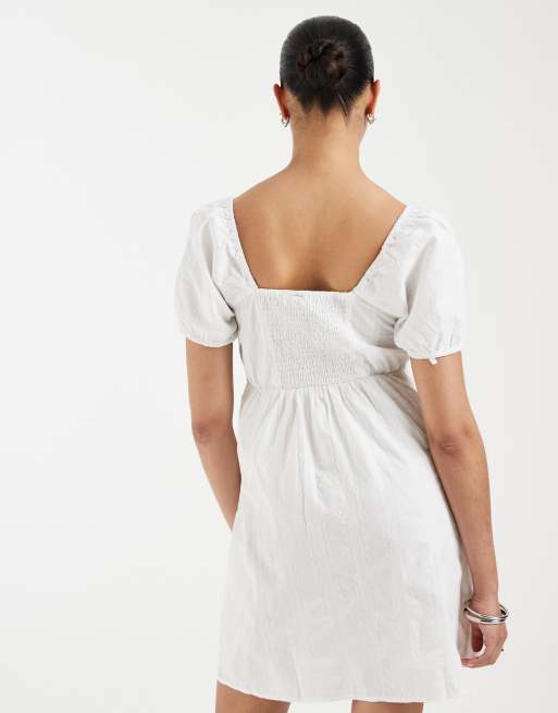 Vero Moda Maternity - Robe courte tendance folk en broderie anglaise de coton avec manches bouffantes - Blanc, 3 de 4