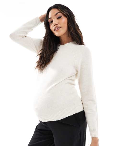 Vero Moda Maternity round neck knitted sweater in cream melange - view 1