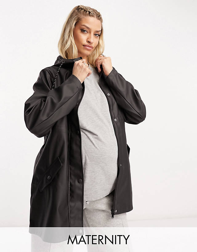Vero Moda Maternity - rubberised hooded raincoat in black