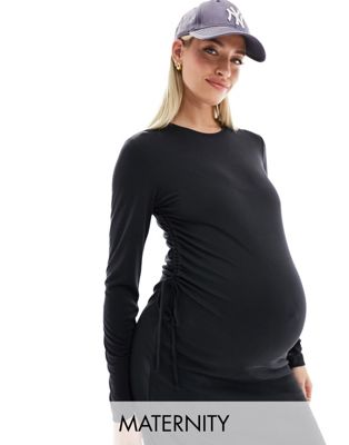 Vero Moda Maternity ruched tie side midi dress in black