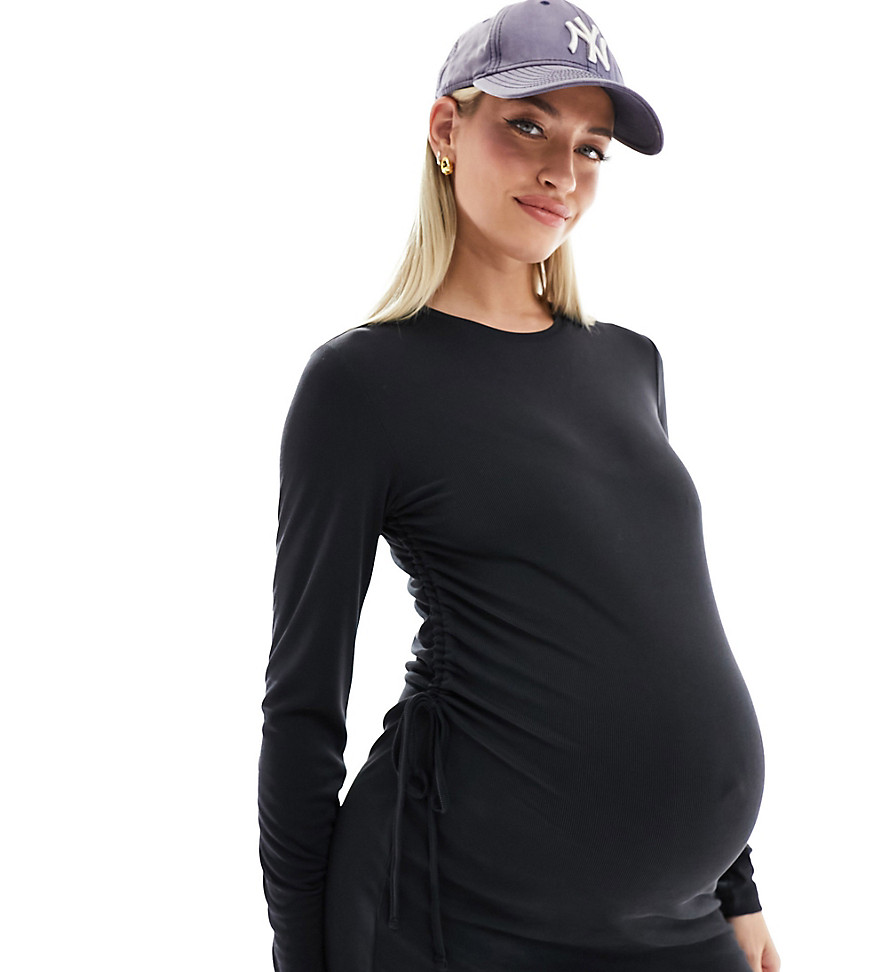 Vero Moda Maternity ruched tie side midi dress in black