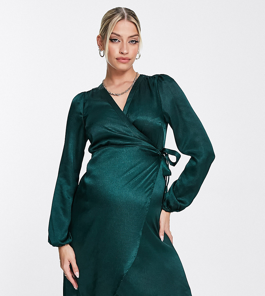 Vero Moda Maternity satin wrap mini dress in deep green