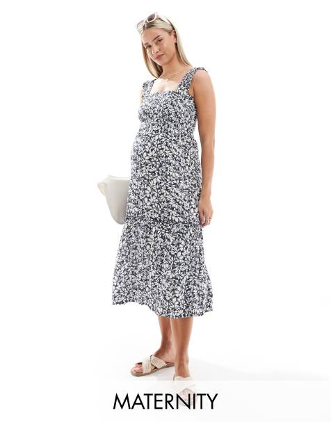 Vero Moda Maternity shirred cami midi dress in navy blue floral - view 1