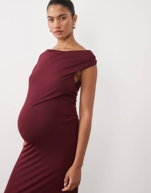 Vero Moda Maternity sleeveless twist detail maxi dress in burgundy, 4 of 4