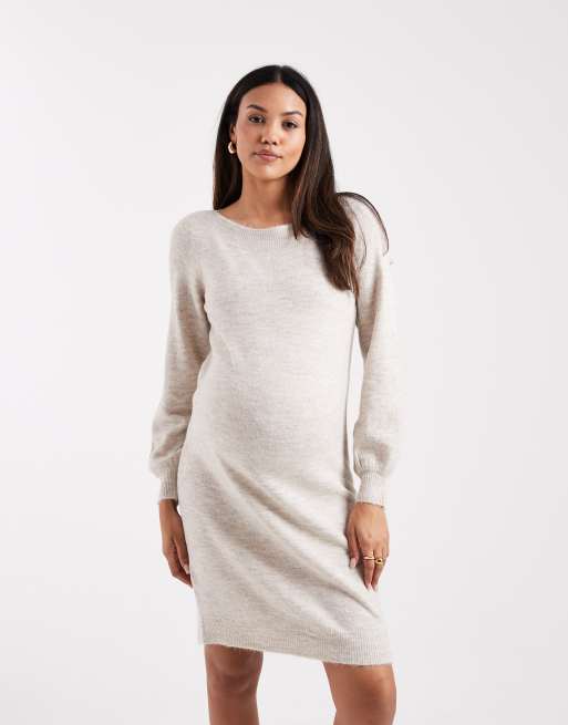 Vero Moda Maternity soft knit balloon sleeve midi dress in cream, 2 of 4